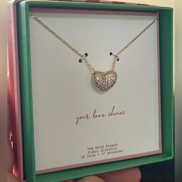 Heart Pendant Necklace - 14K Gold Dipped Cubic Zirconia - Gold & Pink- A New Day - Picture 2 of 16